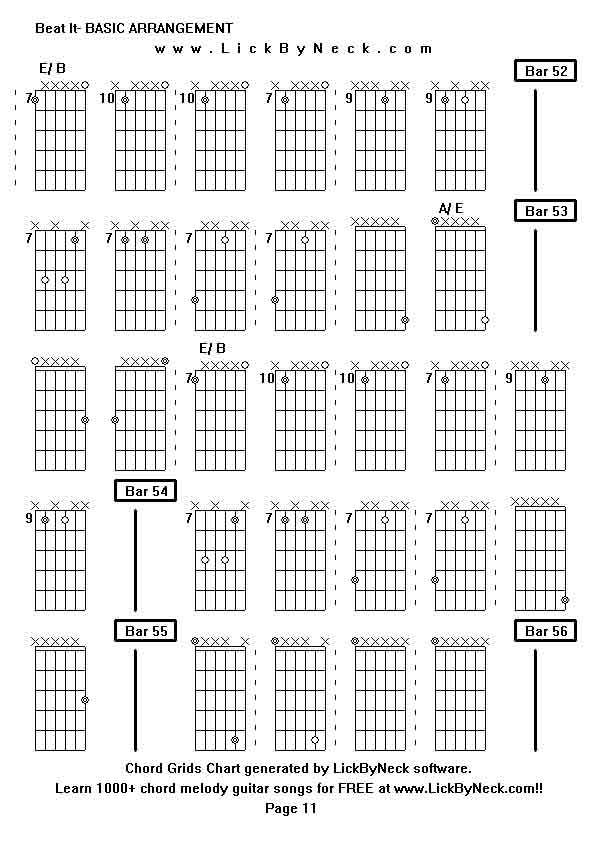 Chord Grids Chart of chord melody fingerstyle guitar song-Beat It- BASIC ARRANGEMENT,generated by LickByNeck software.